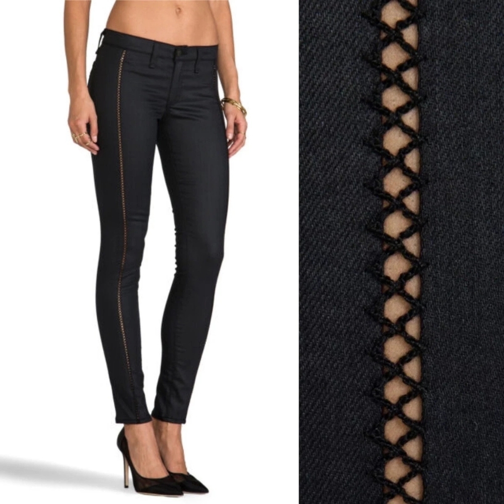 Rag & Bone Shoreditch Black Split Separating Open Knit Crochet Skinny Jeans 28